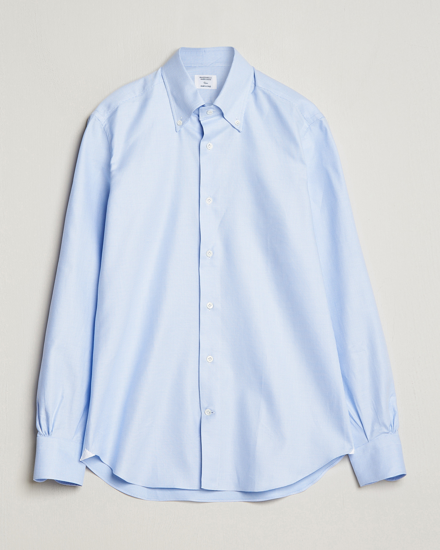 Herr | Skjortor | Mazzarelli | Soft Cotton Texture Button Down Shirt Light Blue