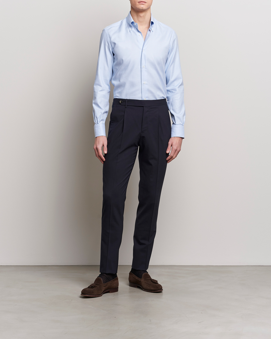 Herr | Skjortor | Mazzarelli | Soft Cotton Texture Button Down Shirt Light Blue
