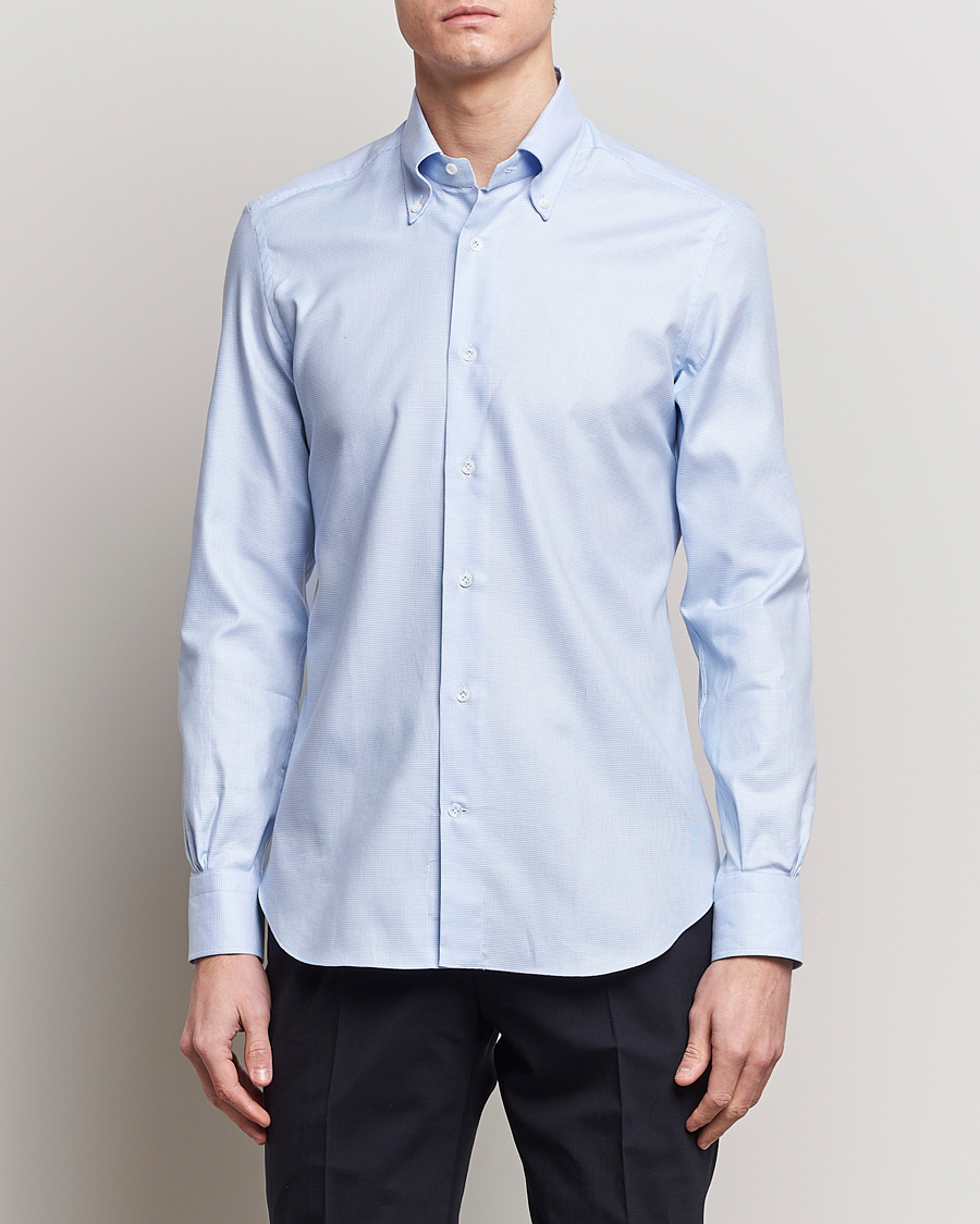 Herr | Italian Department | Mazzarelli | Soft Cotton Texture Button Down Shirt Light Blue