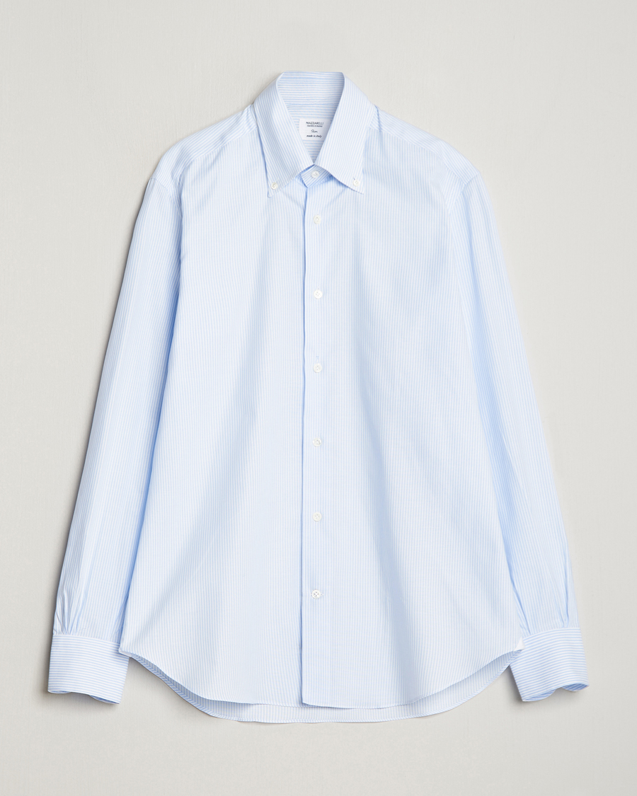 Herr | Skjortor | Mazzarelli | Soft Oxford Button Down Shirt Light Blue Stripe