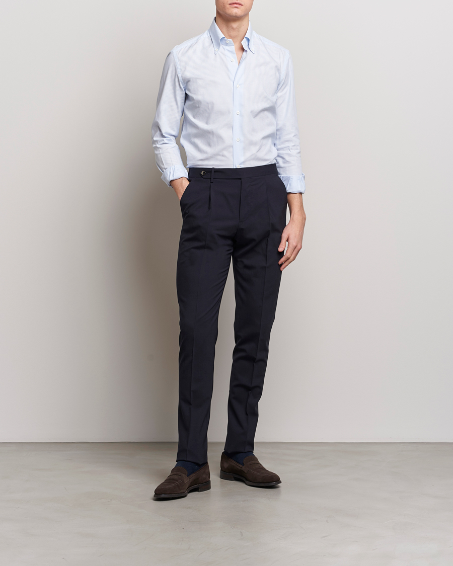 Herr | Skjortor | Mazzarelli | Soft Oxford Button Down Shirt Light Blue Stripe