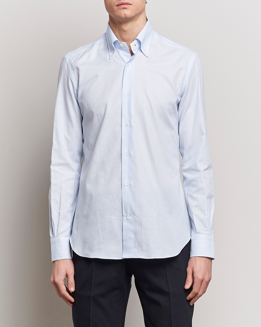 Herr |  | Mazzarelli | Soft Oxford Button Down Shirt Light Blue Stripe