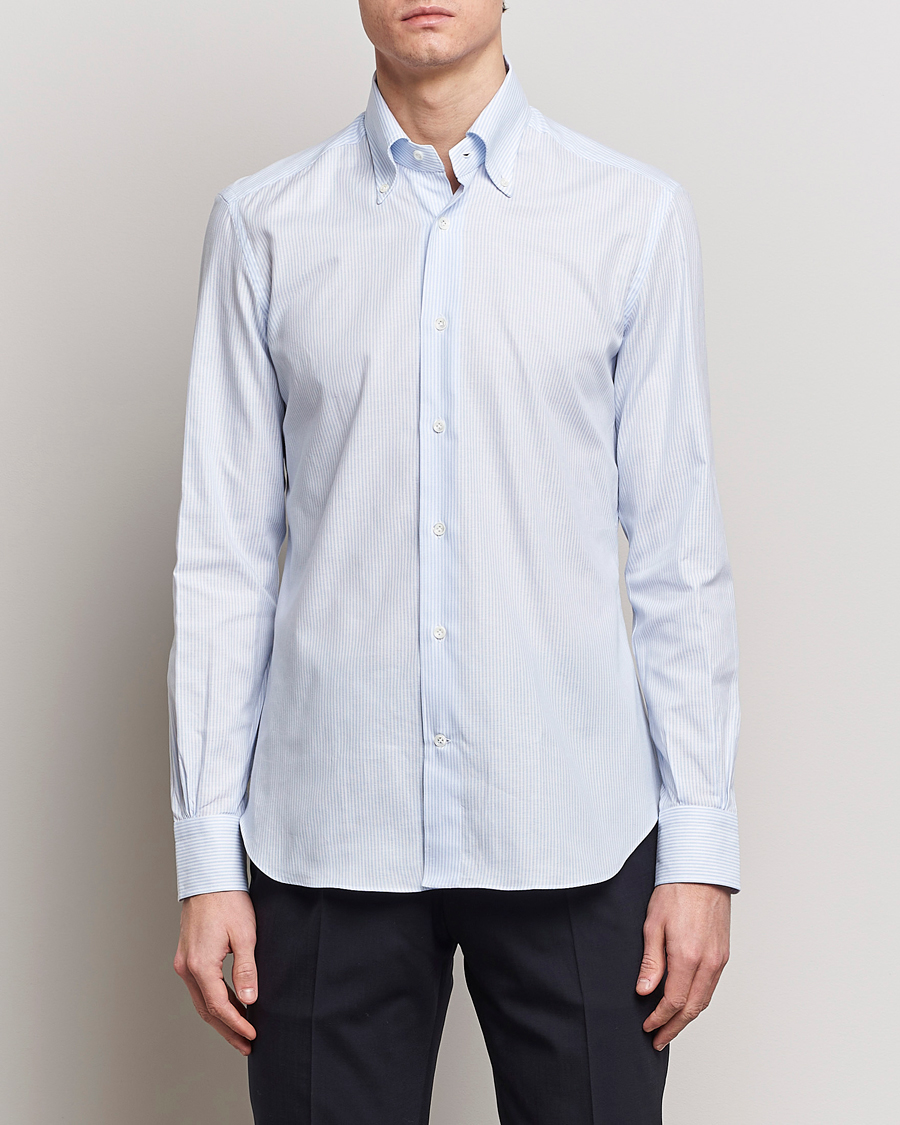 Herr | Italian Department | Mazzarelli | Soft Oxford Button Down Shirt Light Blue Stripe