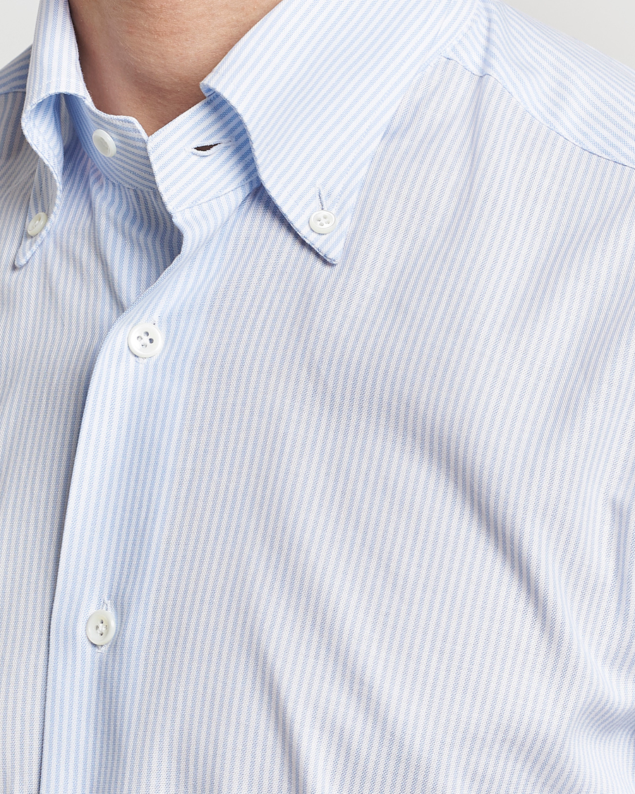 Herr | Skjortor | Mazzarelli | Soft Oxford Button Down Shirt Light Blue Stripe