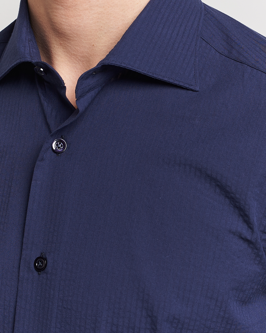 Herr | Skjortor | Mazzarelli | Soft Tonal Seersucker Shirt Navy