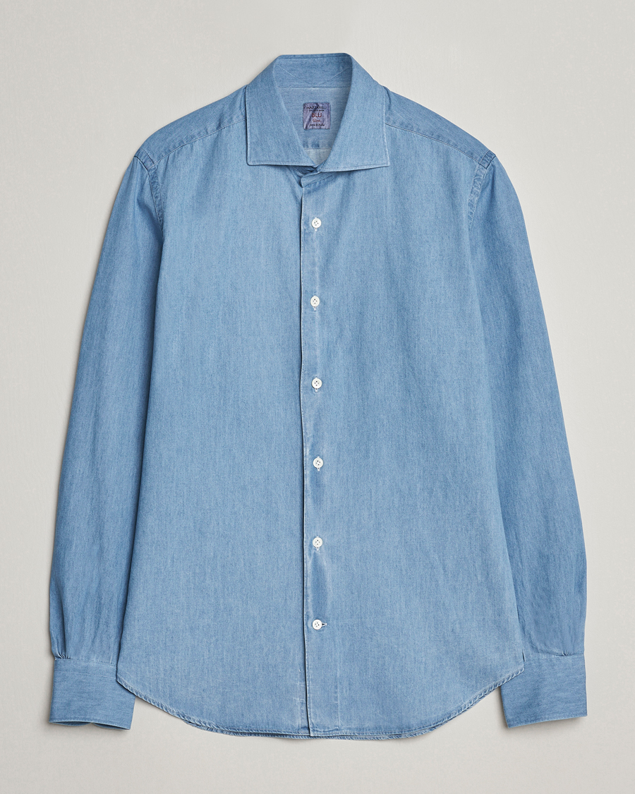 Herr | Skjortor | Mazzarelli | Soft Cotton Denim Shirt Bleached Denim