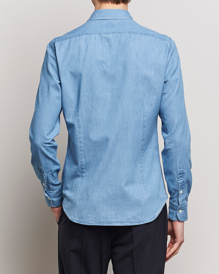Herr | Skjortor | Mazzarelli | Soft Cotton Denim Shirt Bleached Denim