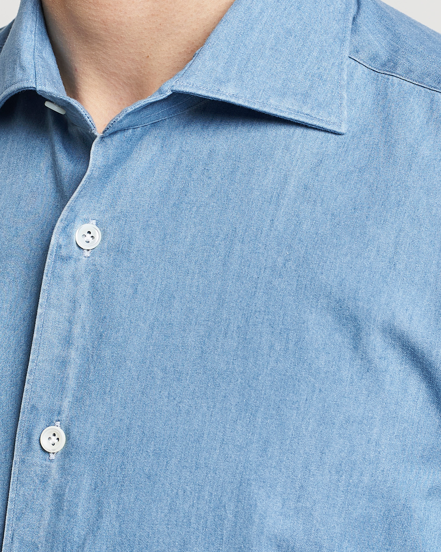 Herr | Skjortor | Mazzarelli | Soft Cotton Denim Shirt Bleached Denim