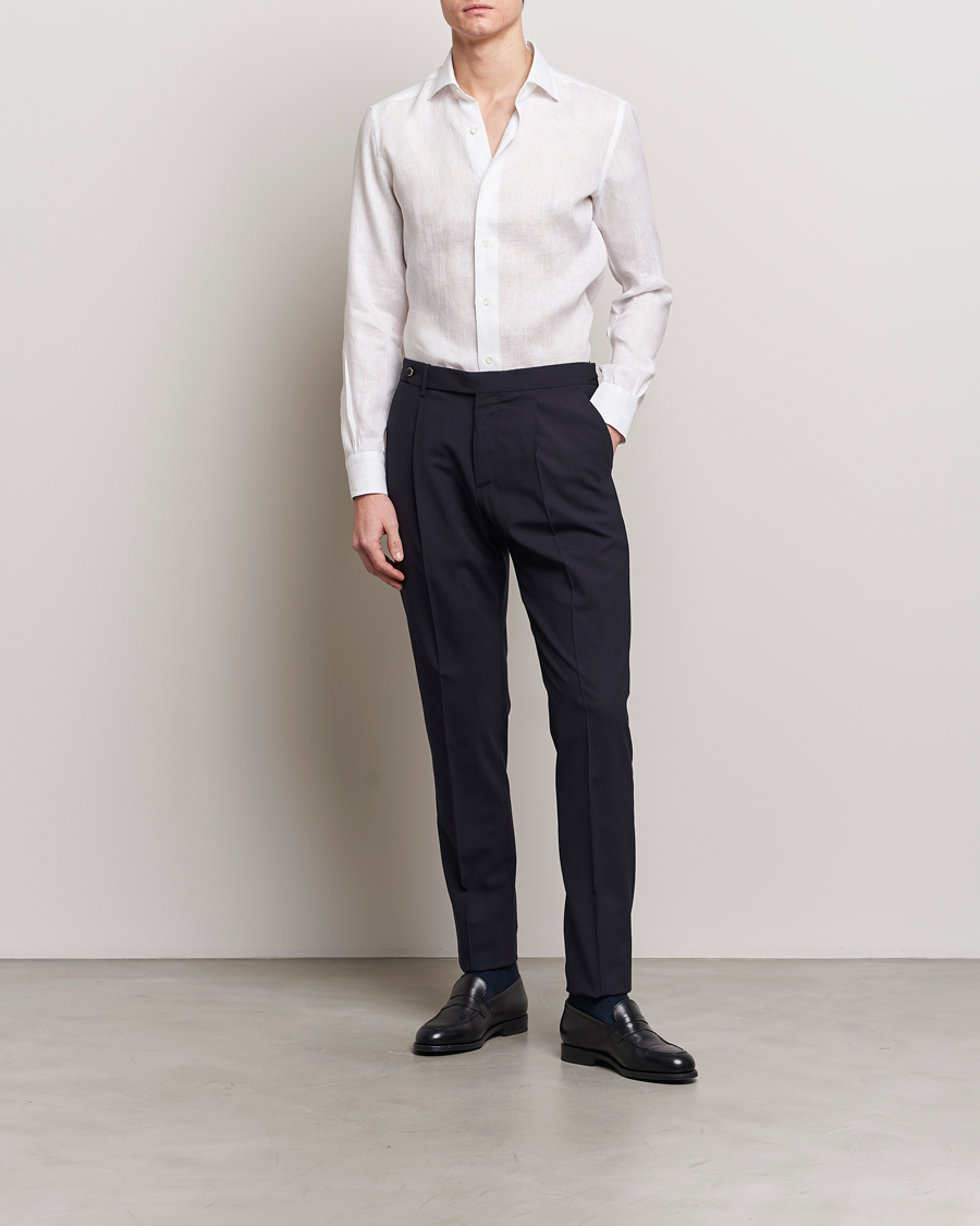 Herr | Skjortor | Mazzarelli | Soft Linen Cut Away Shirt White