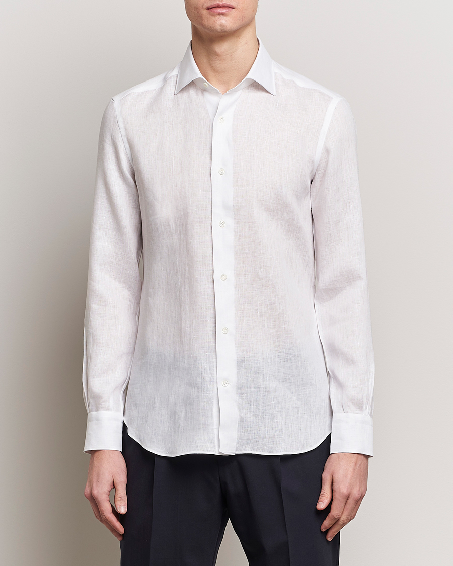 Herr | Linneskjortor | Mazzarelli | Soft Linen Cut Away Shirt White