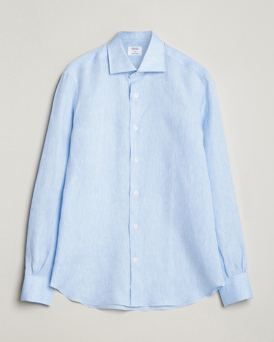 Herr | Skjortor | Mazzarelli | Soft Linen Cut Away Shirt Light Blue
