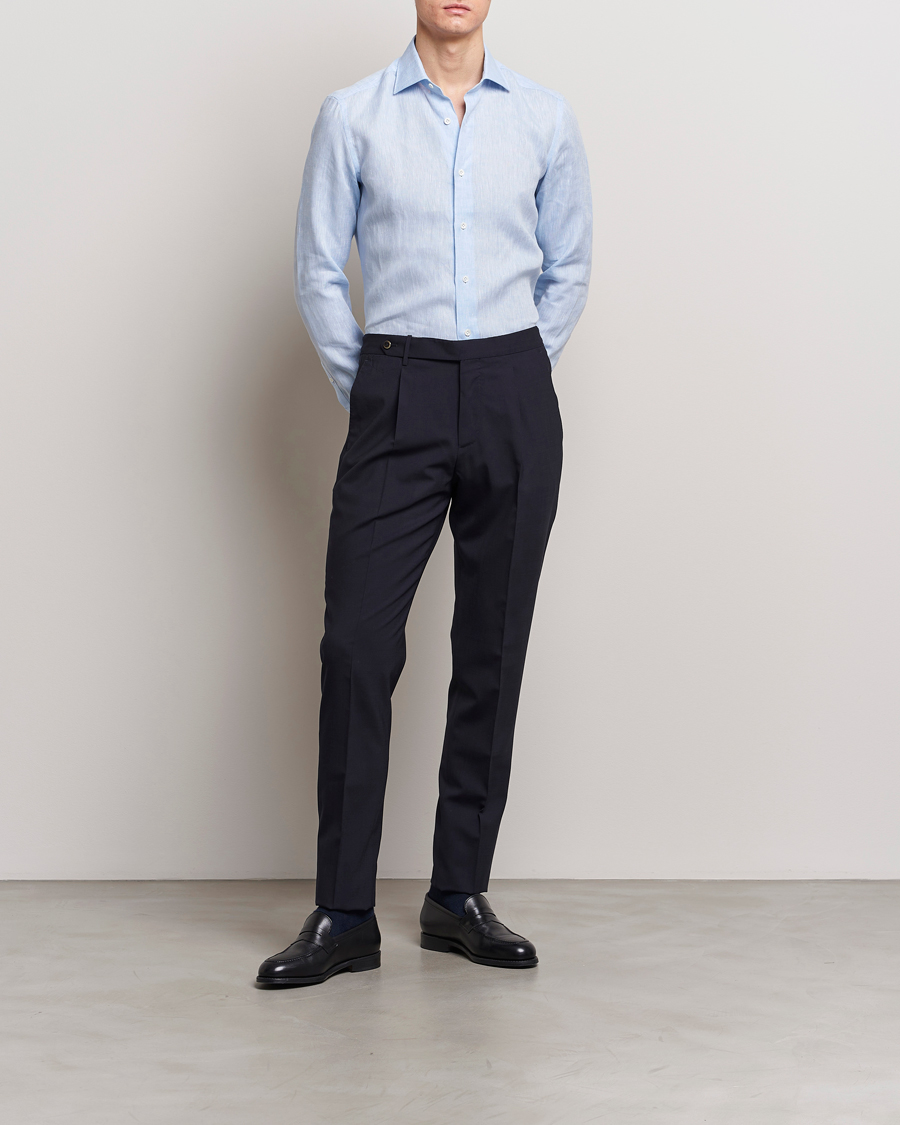 Herr | Skjortor | Mazzarelli | Soft Linen Cut Away Shirt Light Blue