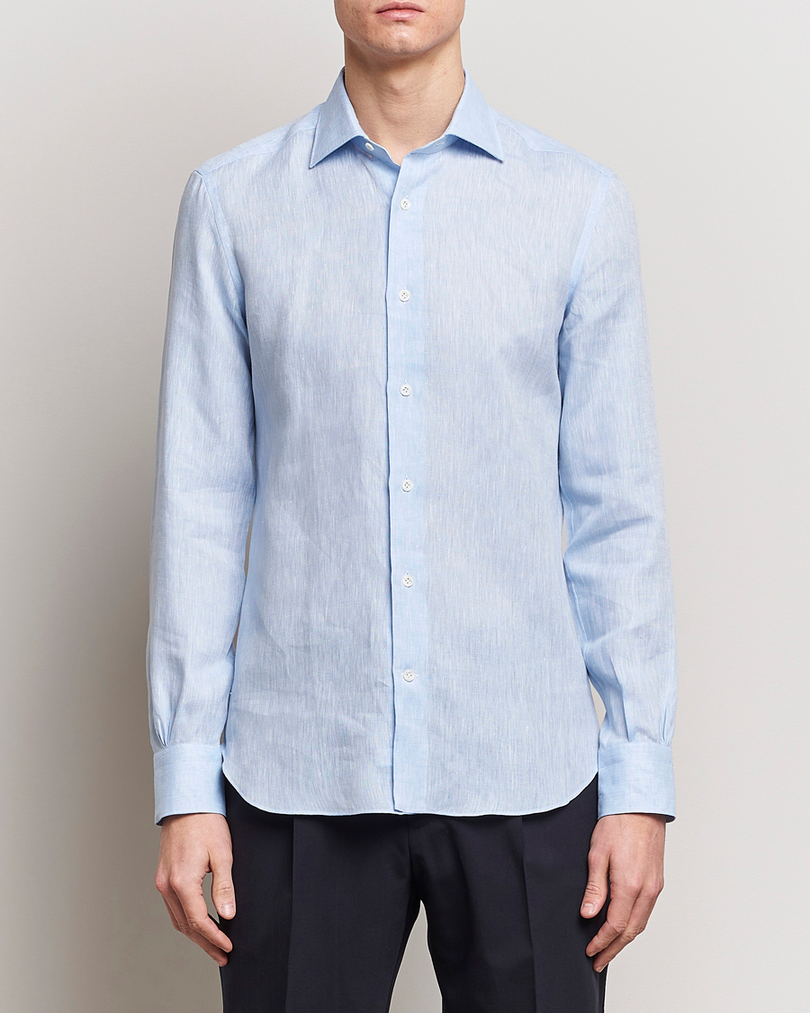 Herr | Linneskjortor | Mazzarelli | Soft Linen Cut Away Shirt Light Blue