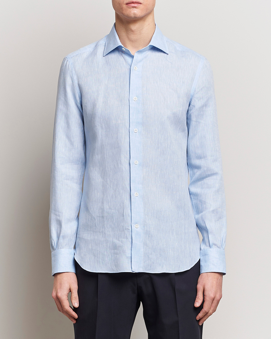 Herr | Casual | Mazzarelli | Soft Linen Cut Away Shirt Light Blue