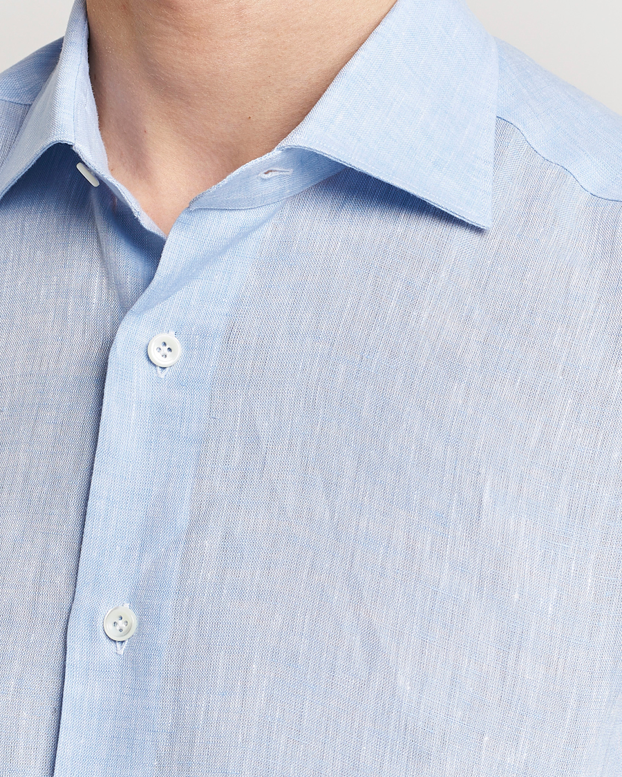 Herr | Skjortor | Mazzarelli | Soft Linen Cut Away Shirt Light Blue