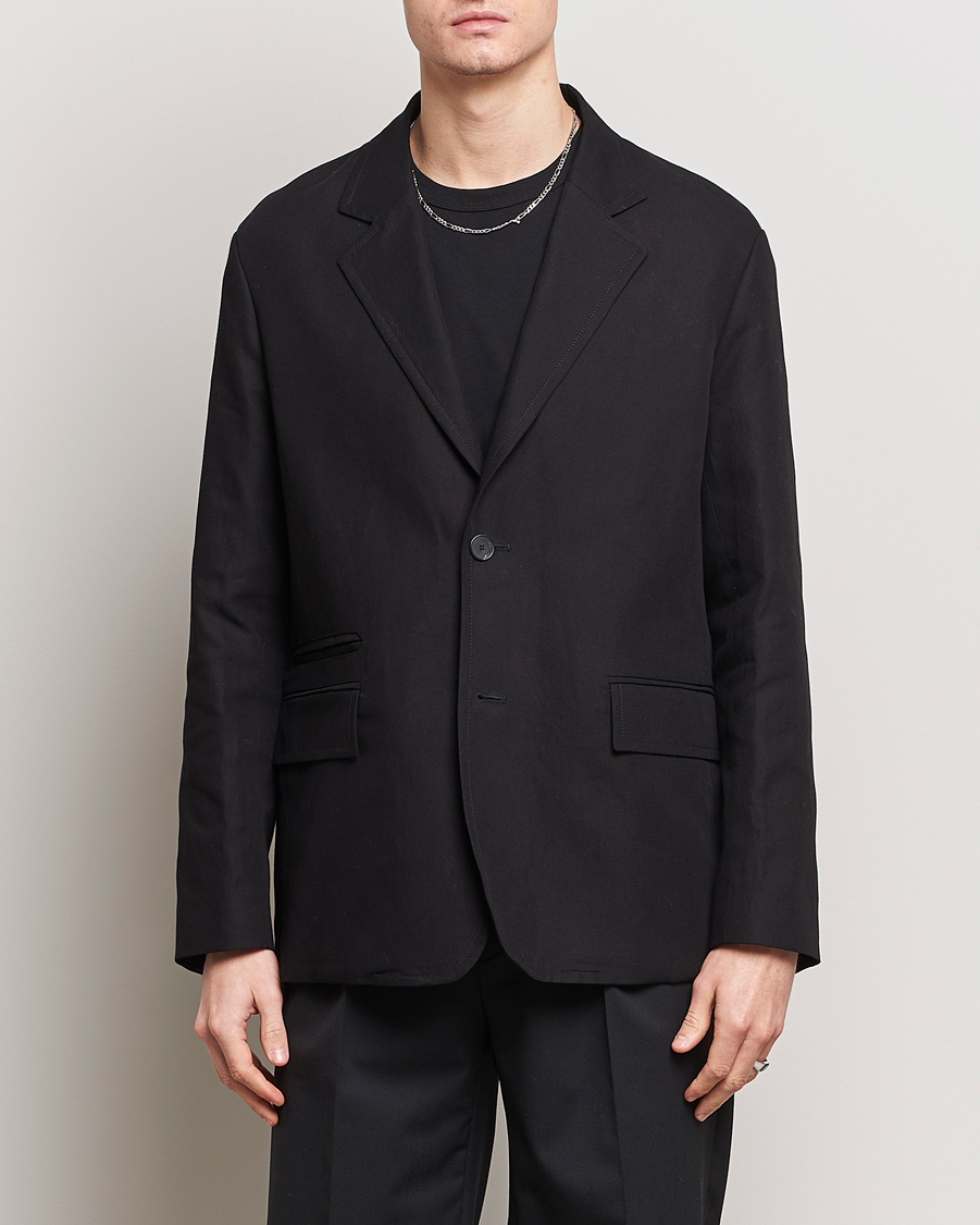 Herr | Kavajer | Lanvin | Deconstructed Cotton/Linen Blazer Black