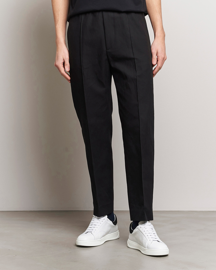 Herr | Lanvin | Lanvin | Cotton/Linen Drawstring Trousers Black