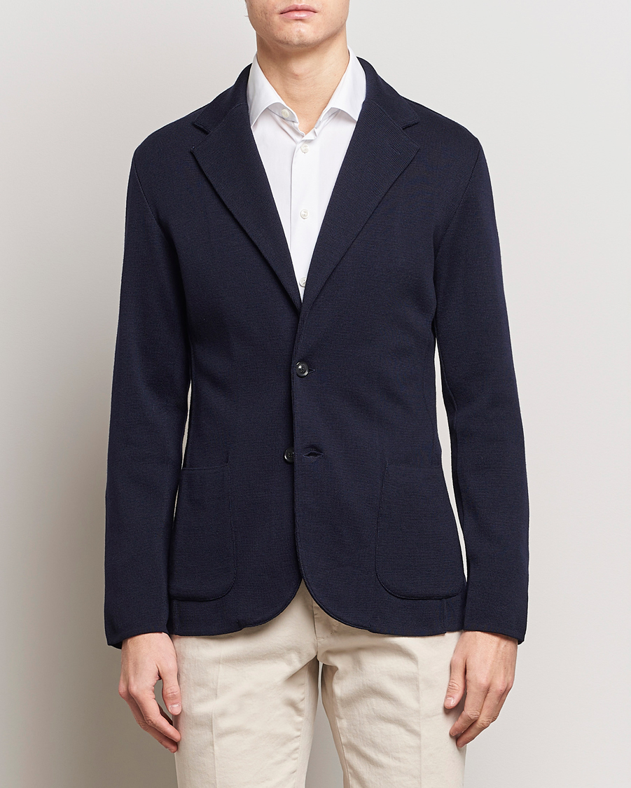 Herr | Stickade kavajer | Lardini | Knitted Wool Blazer Navy