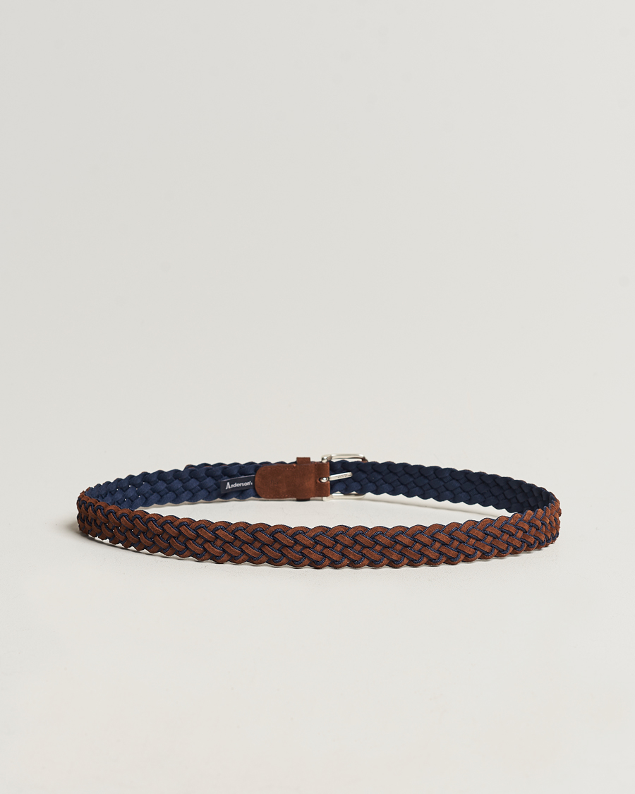 Herr | Bälten | Anderson's | Woven Suede Mix Belt 3 cm Brown/Blue