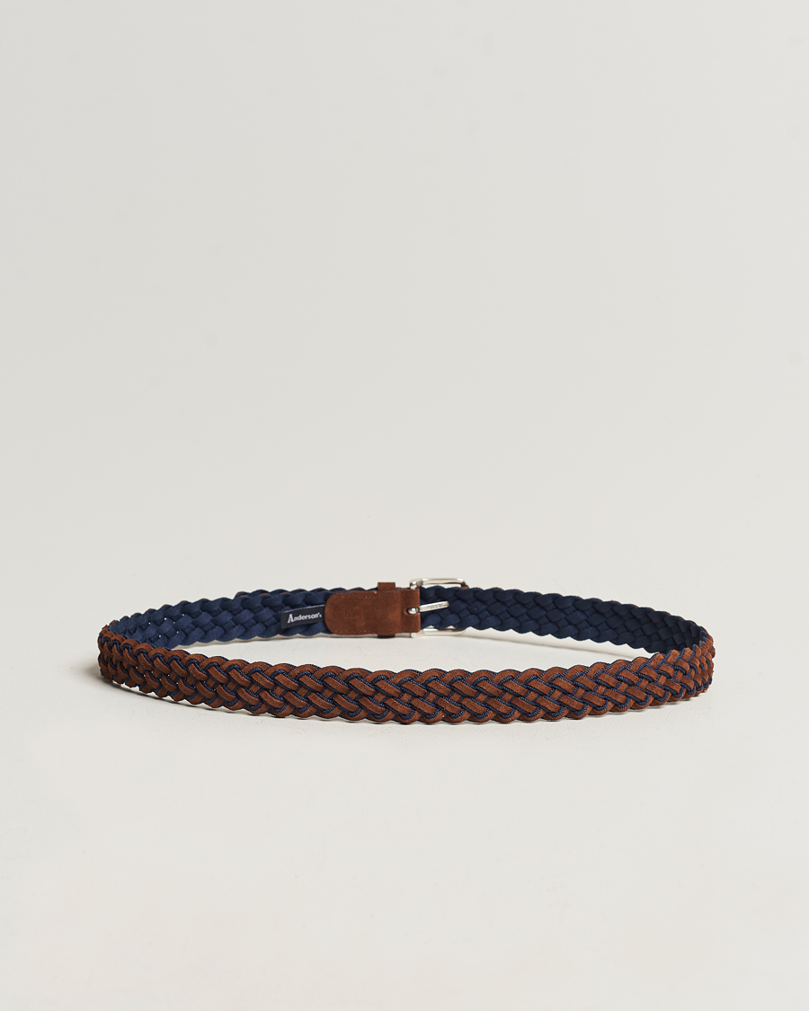 Herr | Italian Department | Anderson's | Woven Suede Mix Belt 3 cm Brown/Blue