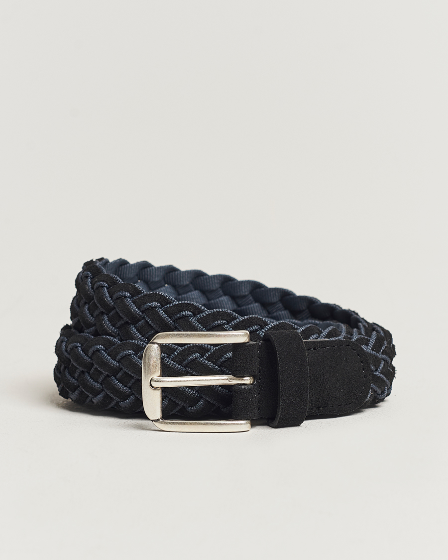 Herr | Anderson's Woven Suede Mix Belt 3 cm Navy | Anderson's | Woven Suede Mix Belt 3 cm Navy