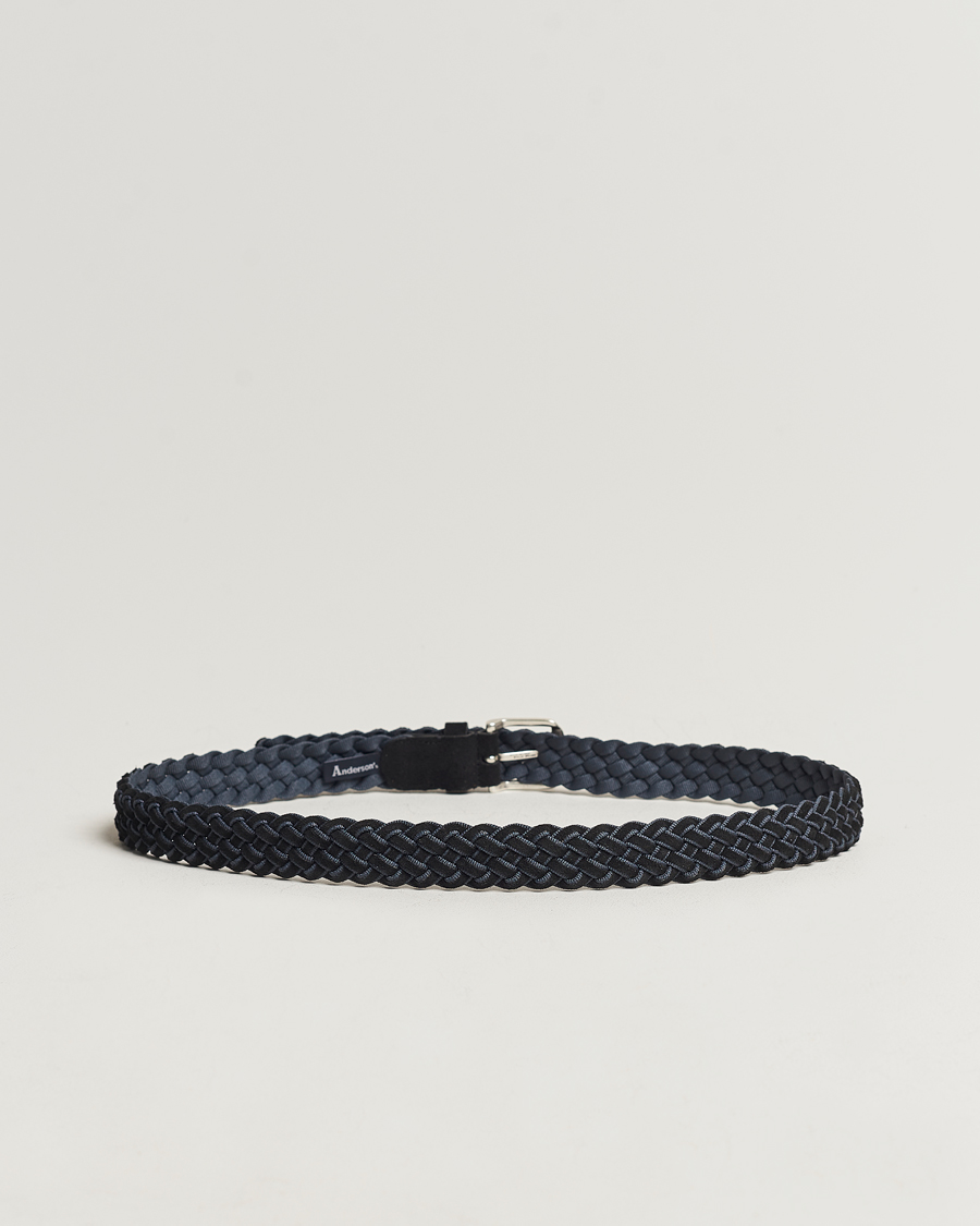 Herr | Italian Department | Anderson's | Woven Suede Mix Belt 3 cm Navy