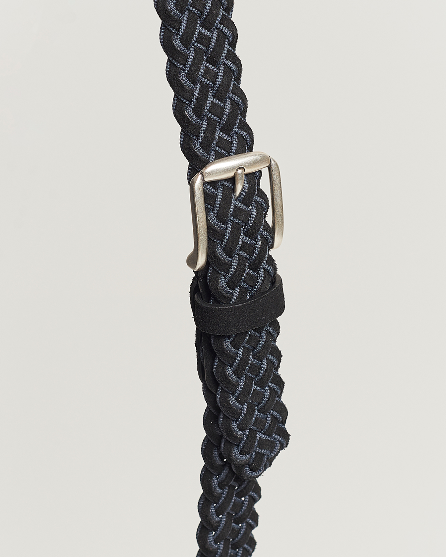 Herr | Anderson's Woven Suede Mix Belt 3 cm Navy | Anderson's | Woven Suede Mix Belt 3 cm Navy