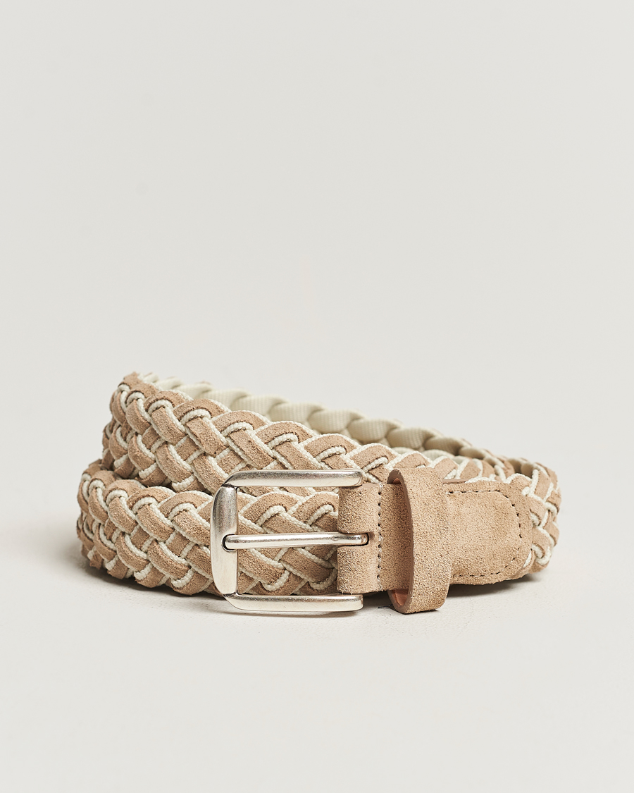 Herr | Anderson's Woven Suede Mix Belt 3 cm Beige | Anderson's | Woven Suede Mix Belt 3 cm Beige