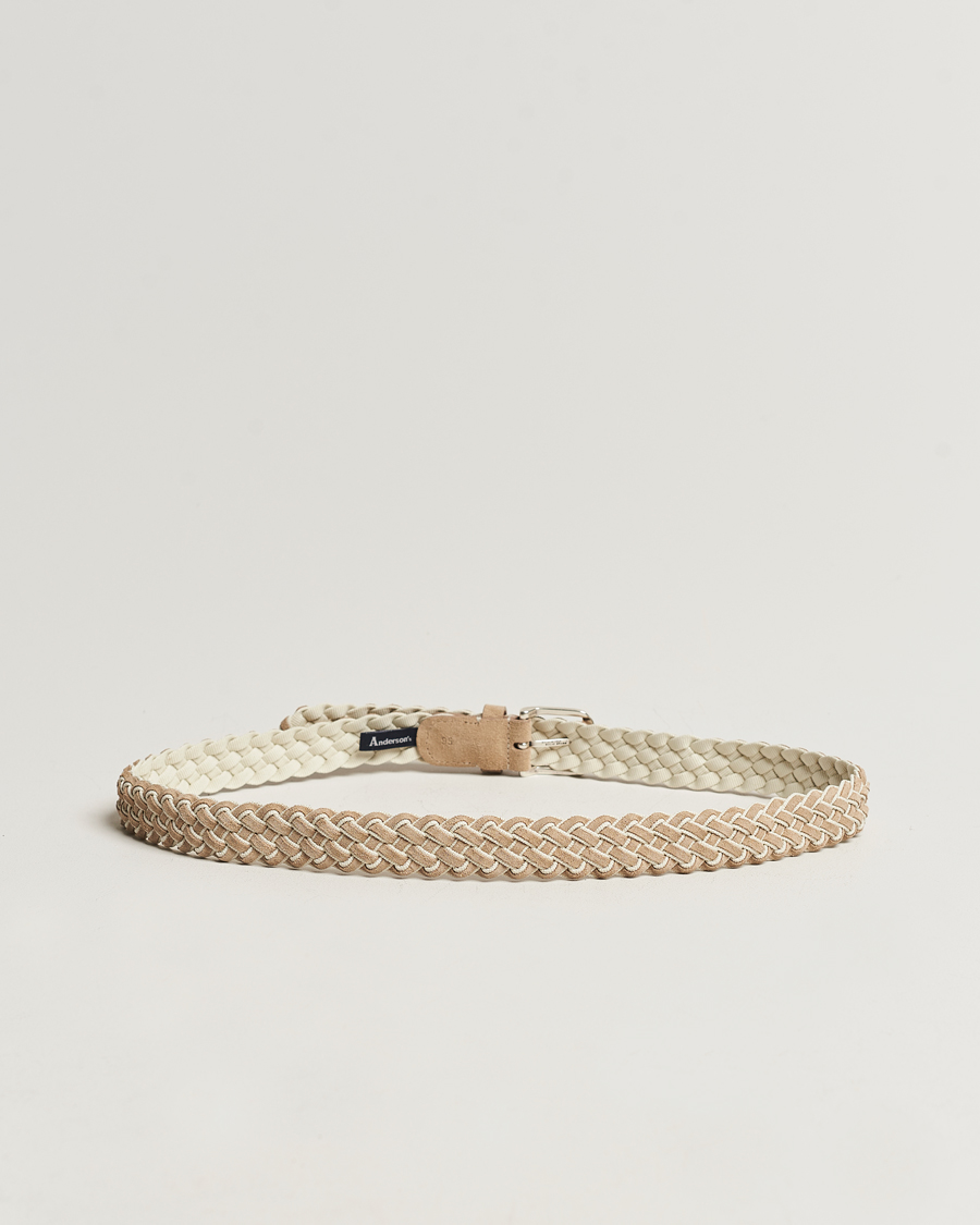 Herr | Anderson's Woven Suede Mix Belt 3 cm Beige | Anderson's | Woven Suede Mix Belt 3 cm Beige