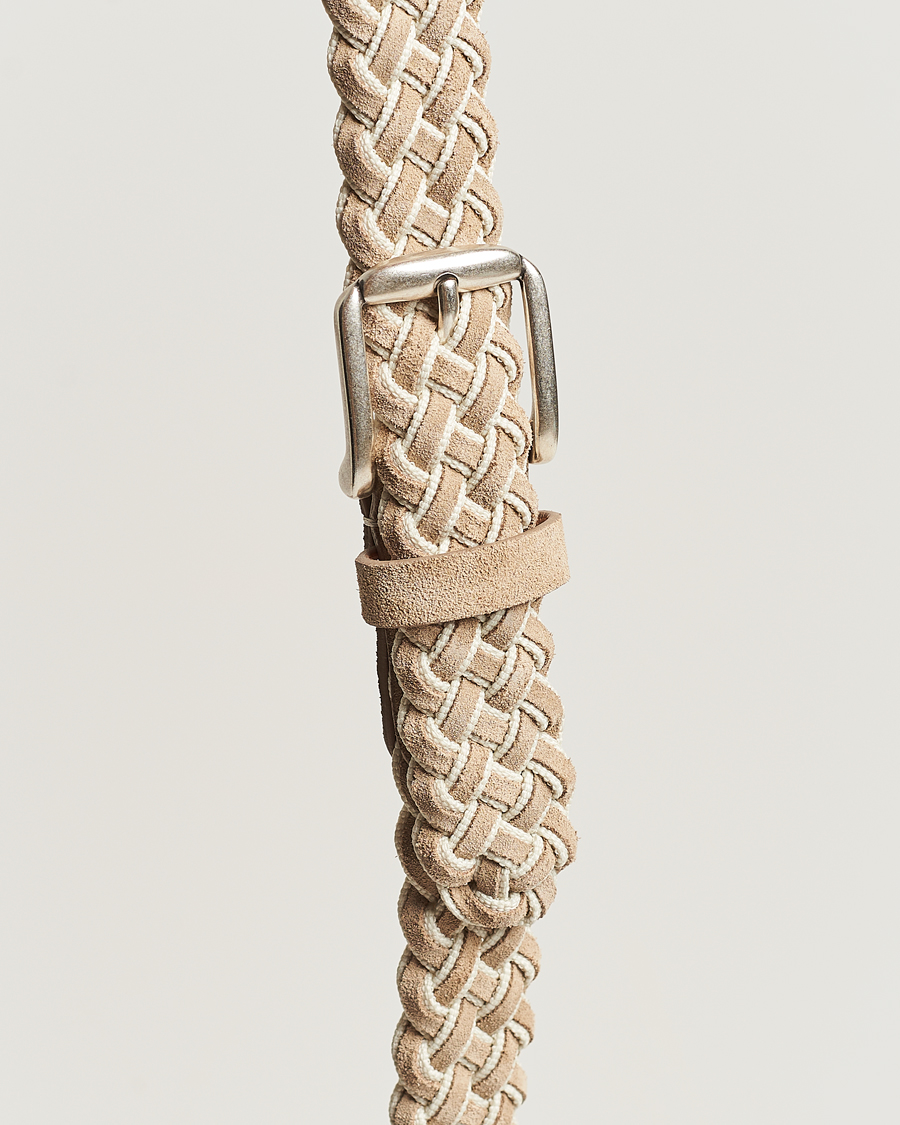 Herr | Anderson's Woven Suede Mix Belt 3 cm Beige | Anderson's | Woven Suede Mix Belt 3 cm Beige