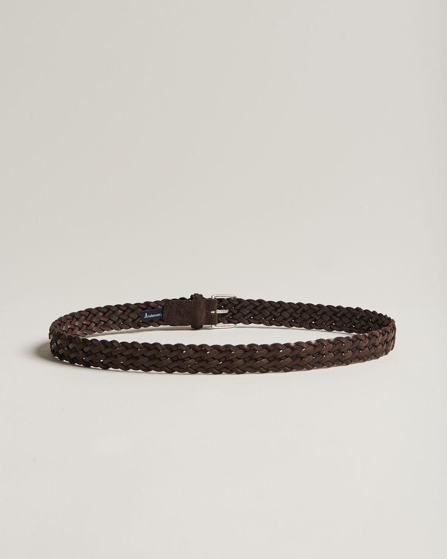 Herr | Flätade bälten | Anderson's | Woven Suede/Leather Belt 3 cm Dark Brown