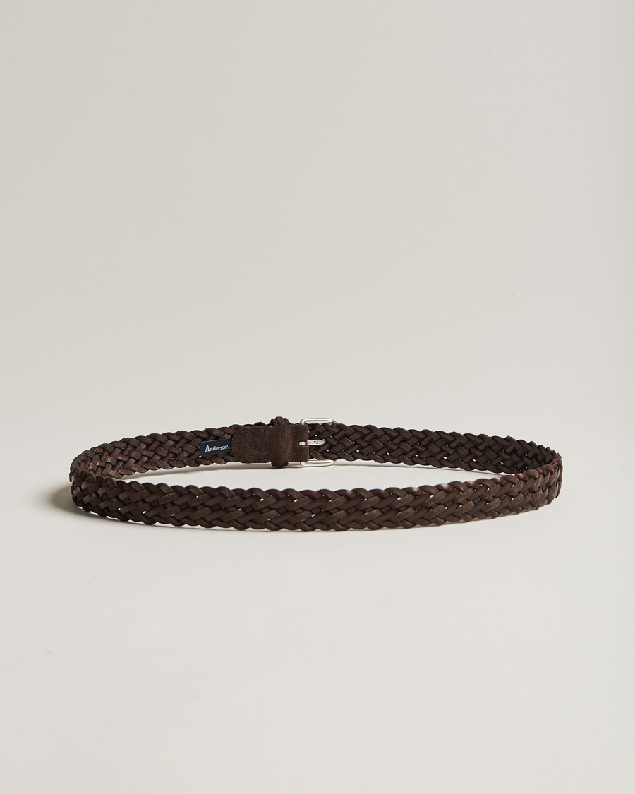 Herr | Accessoarer | Anderson's | Woven Suede/Leather Belt 3 cm Dark Brown