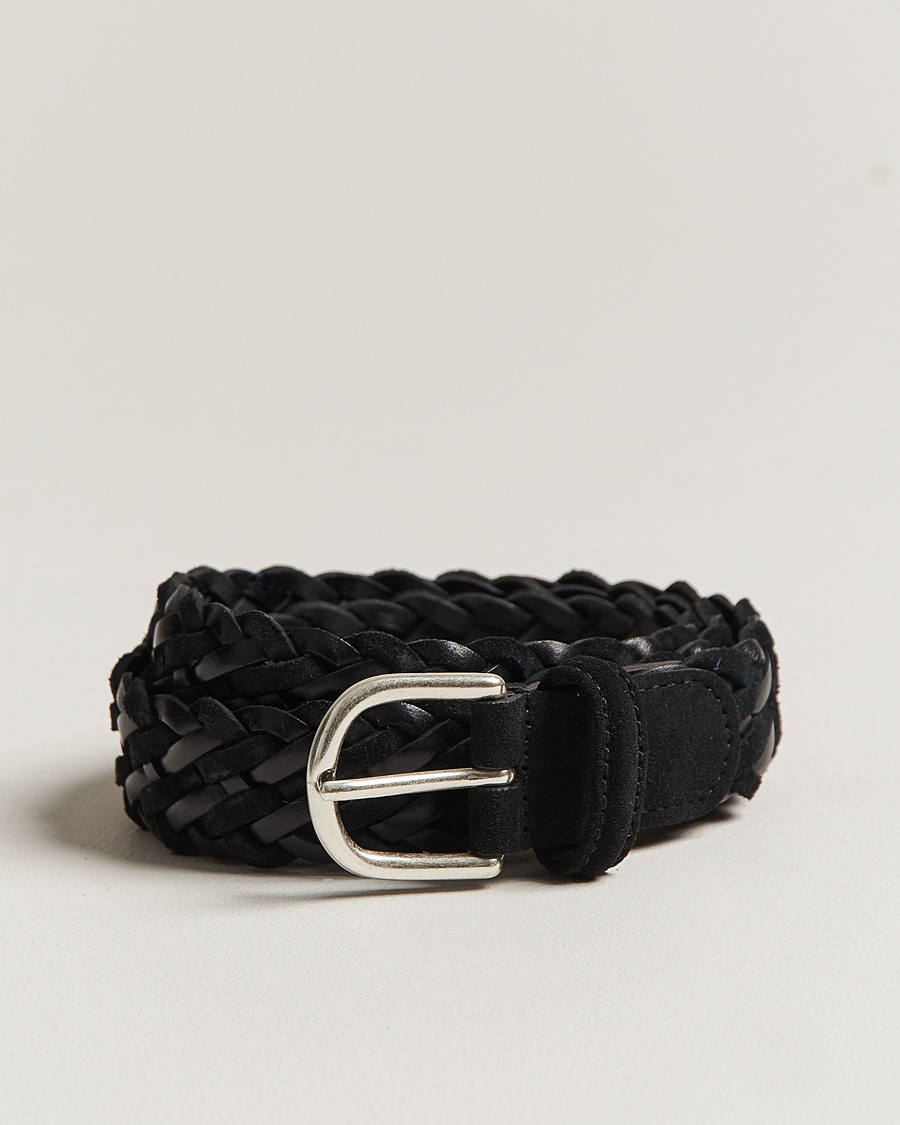 Herr | Anderson's Woven Suede/Leather Belt 3 cm Black | Anderson's | Woven Suede/Leather Belt 3 cm Black