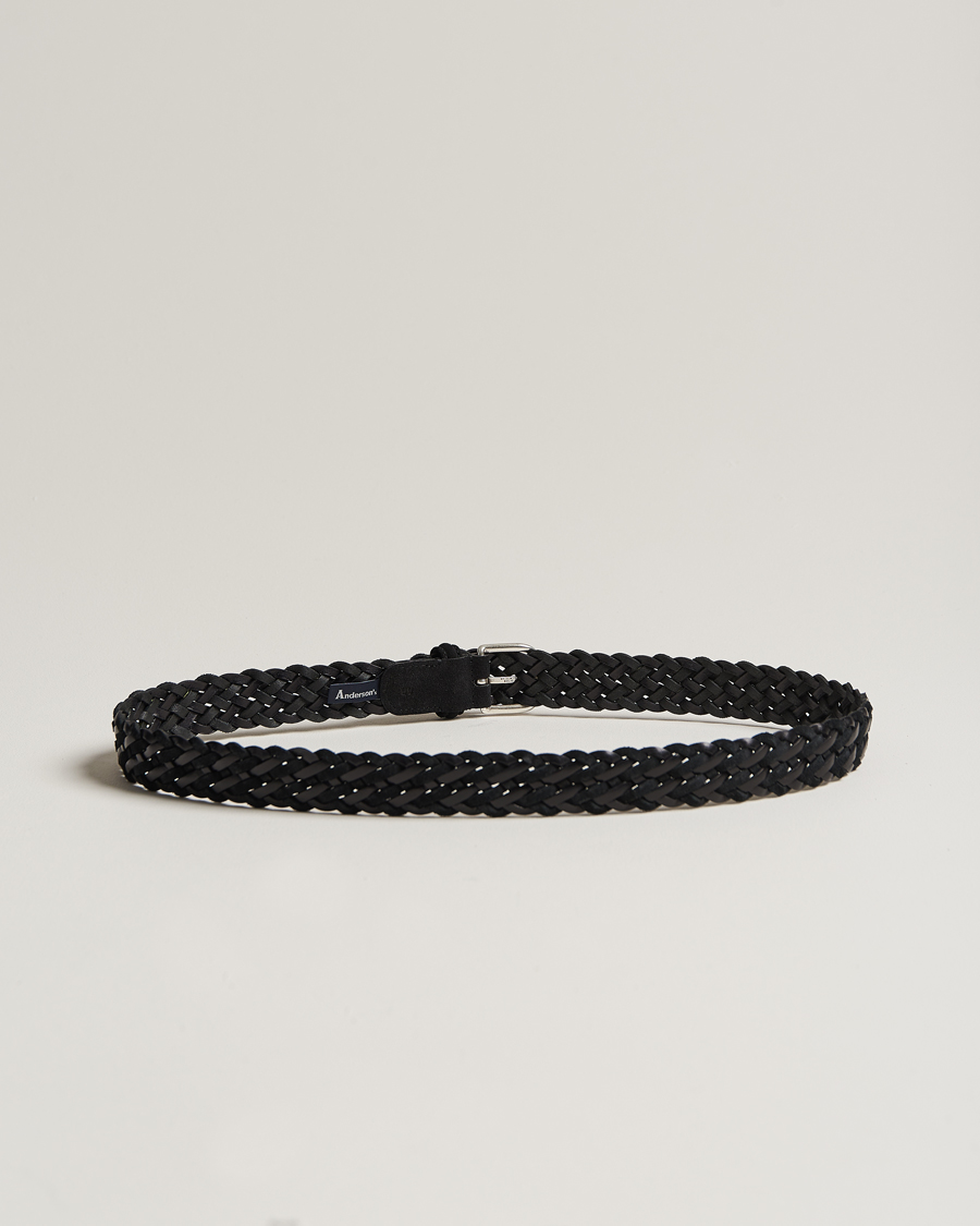 Herr | Flätade bälten | Anderson's | Woven Suede/Leather Belt 3 cm Black
