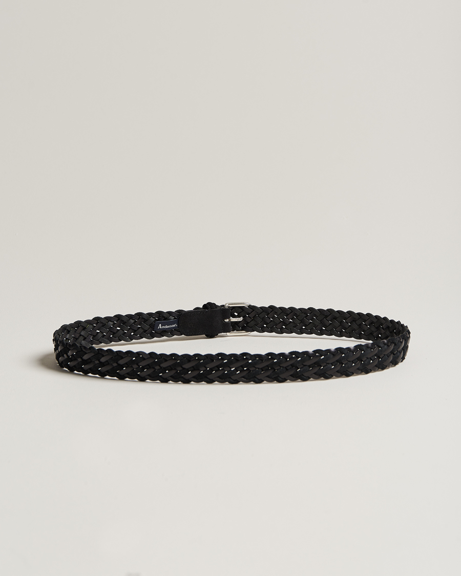 Herr | Accessoarer | Anderson's | Woven Suede/Leather Belt 3 cm Black