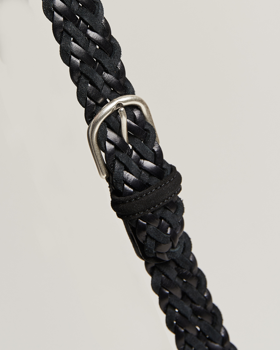 Herr | Anderson's Woven Suede/Leather Belt 3 cm Black | Anderson's | Woven Suede/Leather Belt 3 cm Black
