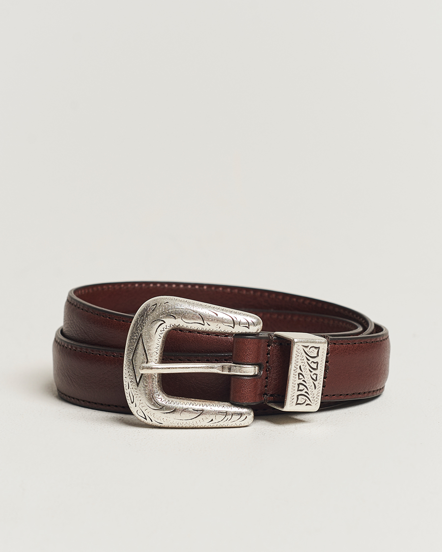 Herr | Anderson's Grained Western Leather Belt 2,5 cm Dark Brown | Anderson's | Grained Western Leather Belt 2,5 cm Dark Brown