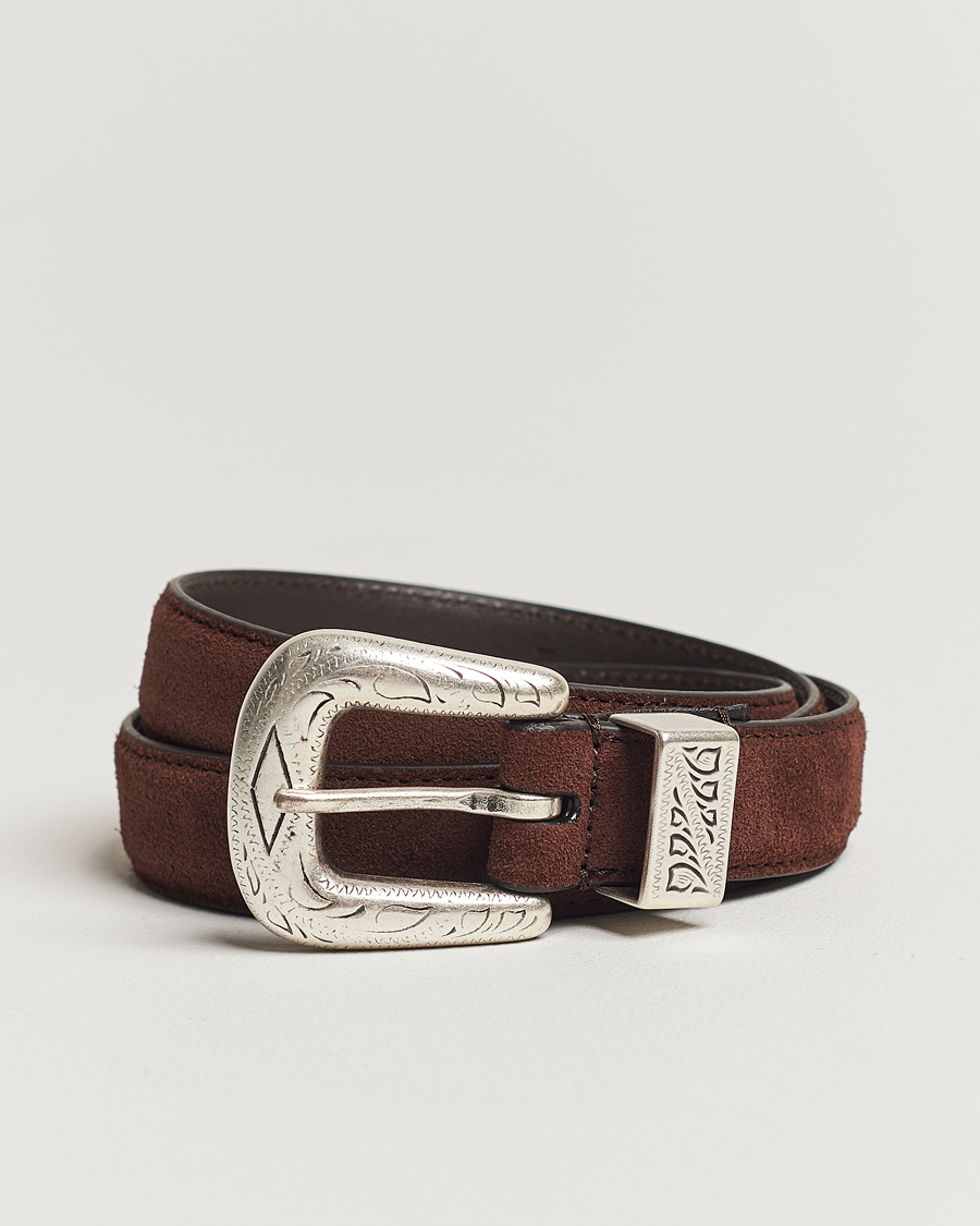 Herr | Anderson's Grained Western Suede Belt 2,5 cm Dark Brown | Anderson's | Grained Western Suede Belt 2,5 cm Dark Brown