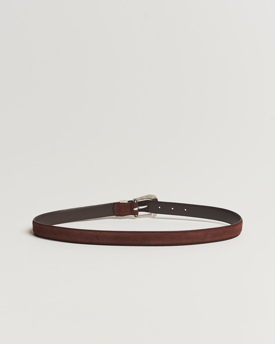 Herr | Italian Department | Anderson's | Grained Western Suede Belt 2,5 cm Dark Brown