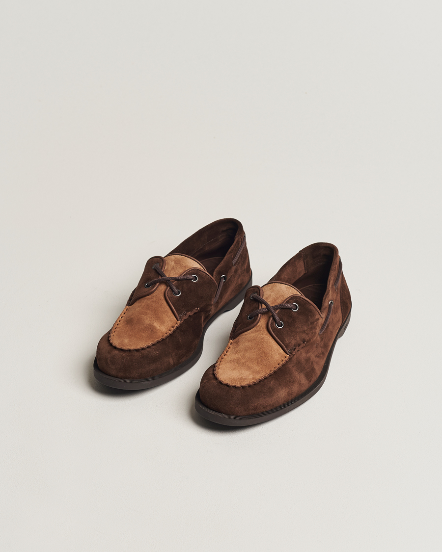 Herr | John Lobb Foil Boat Shoe Dark Brown/Cognac Suede | John Lobb | Foil Boat Shoe Dark Brown/Cognac Suede