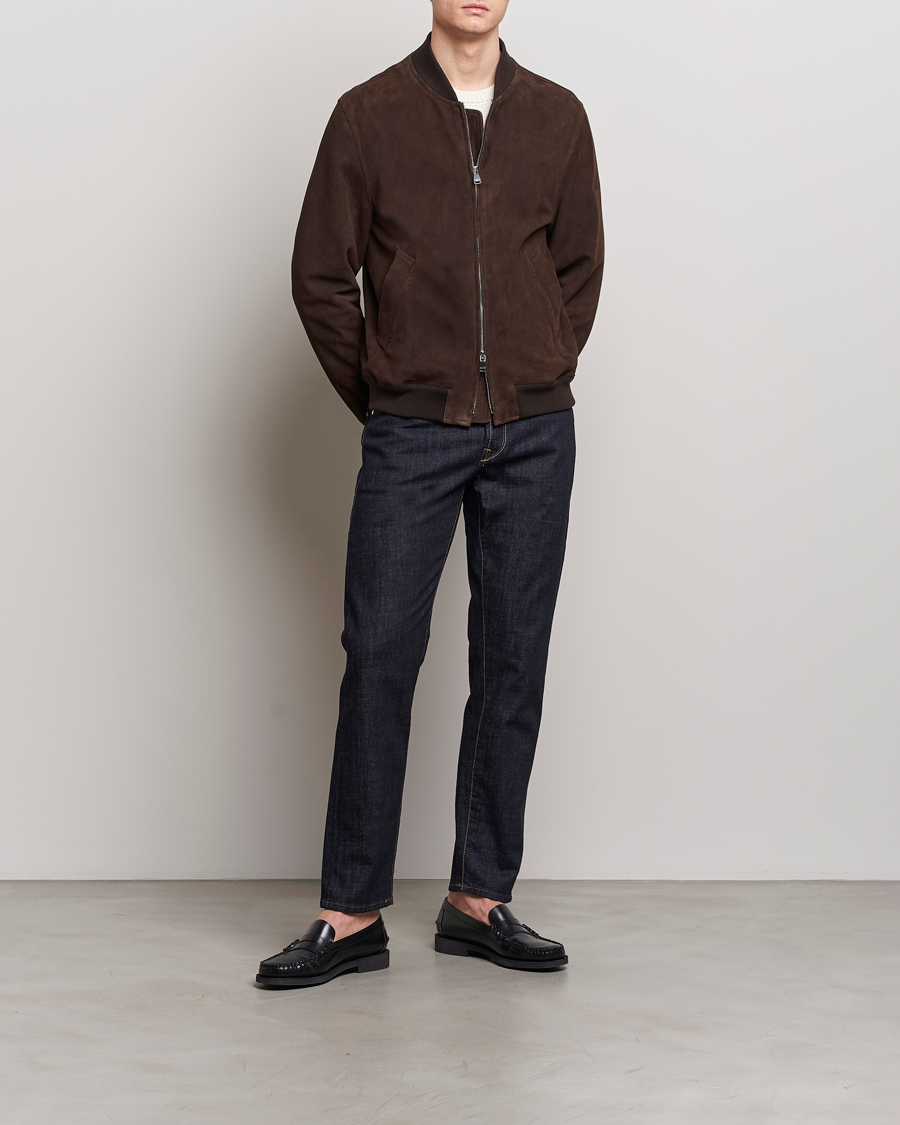 Herr | Jackor | Valstar | Zip Suede Jacket Dark Brown