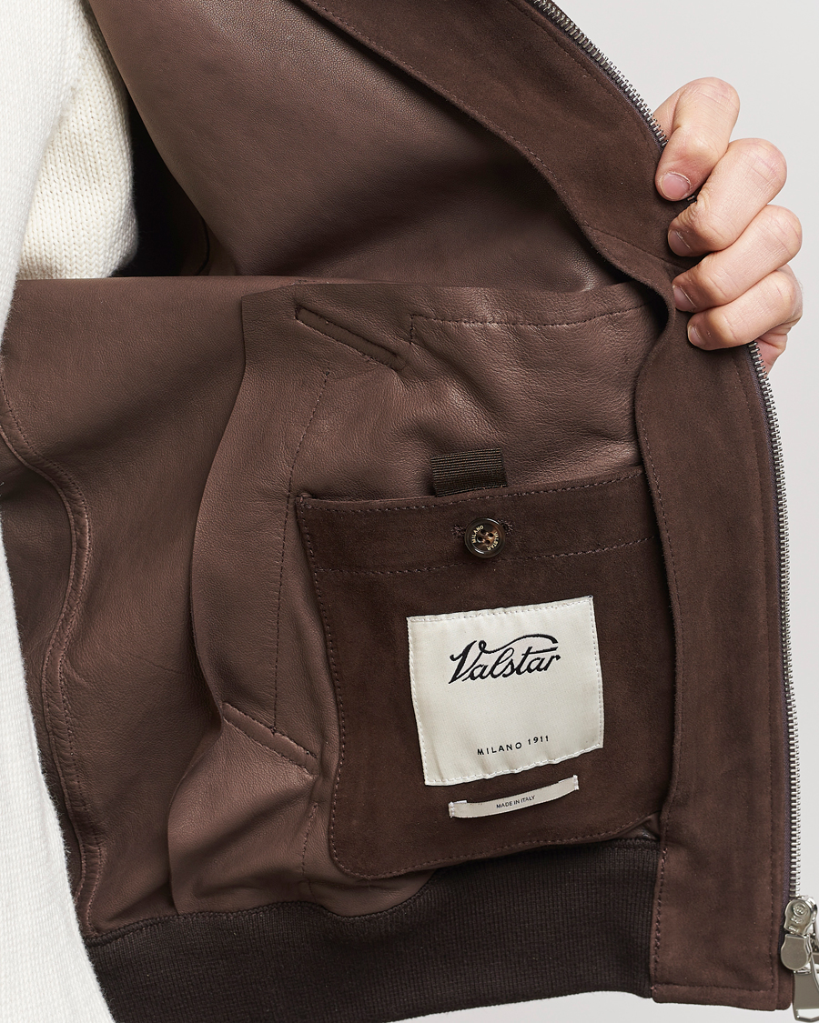 Herr | Jackor | Valstar | Zip Suede Jacket Dark Brown