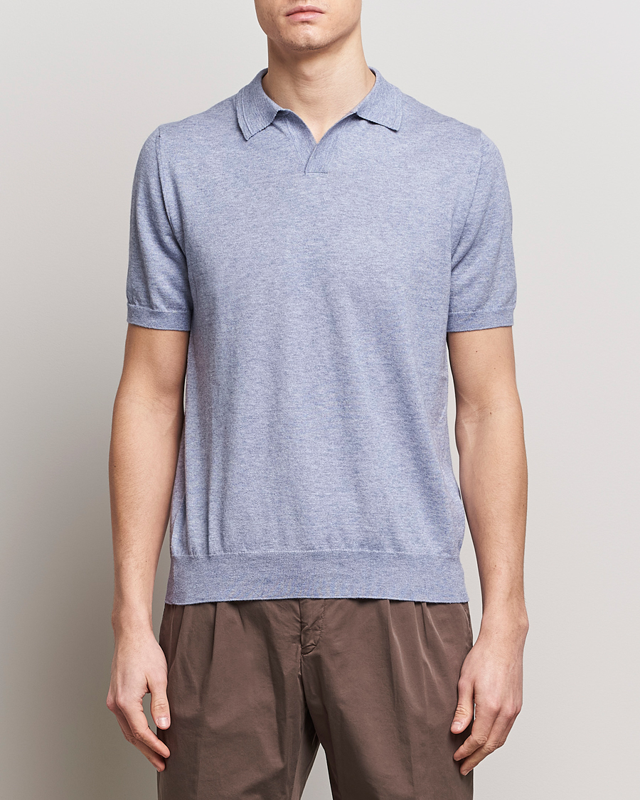 Herre | Kortærmede polotrøjer | Altea | Cotton/Cashmere Polo Shirt Light Blue