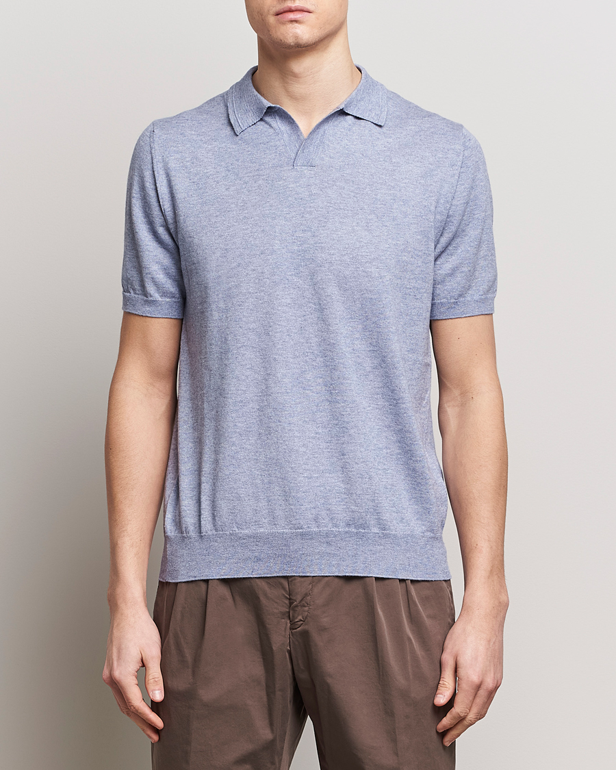 Herr | Italian Department | Altea | Cotton/Cashmere Polo Shirt Light Blue