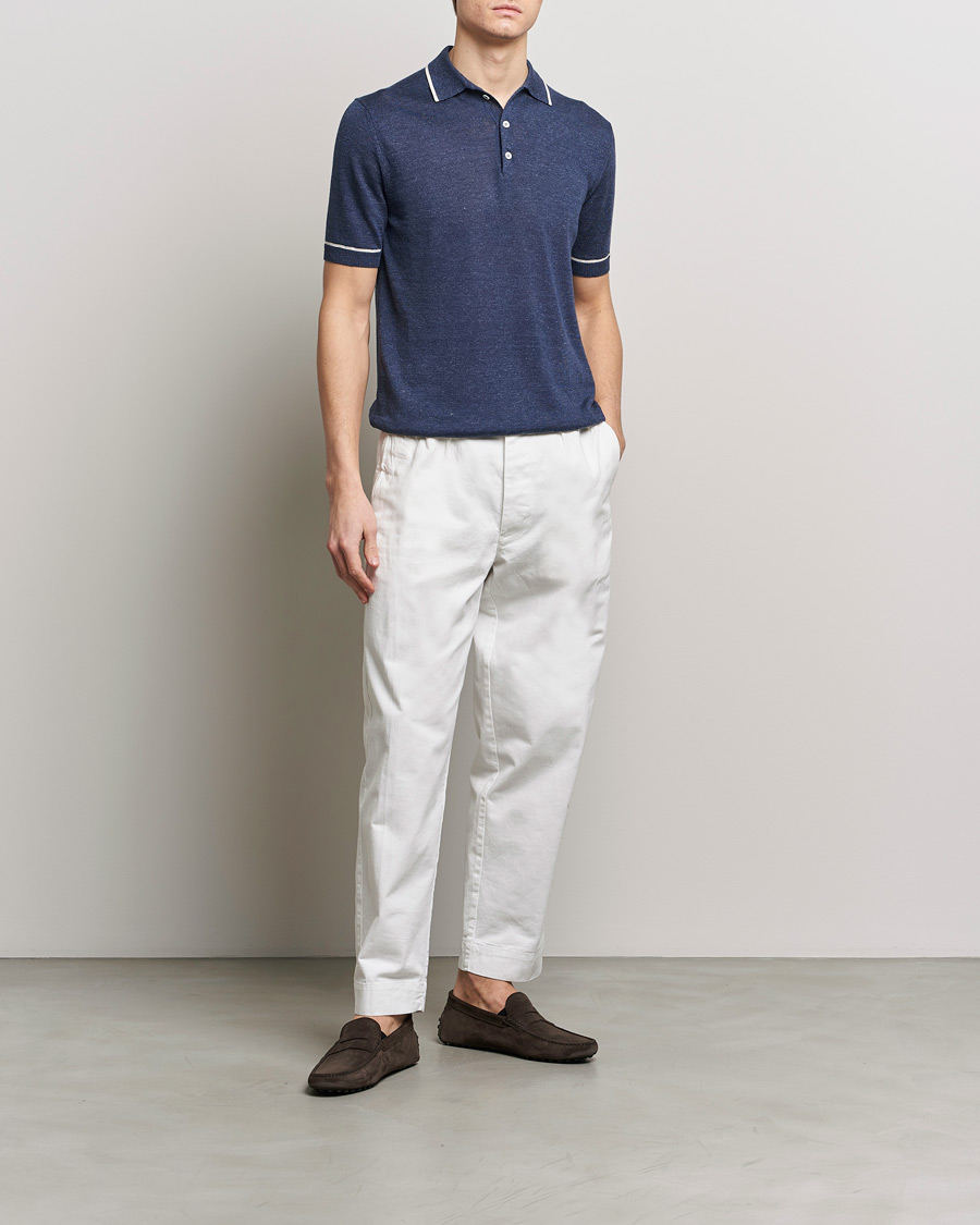 Herr | Pikéer | Altea | Linen/Cashmere Contrast Polo Navy