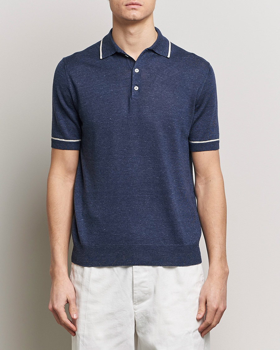 Herr | Avdelningar | Altea | Linen/Cashmere Contrast Polo Navy