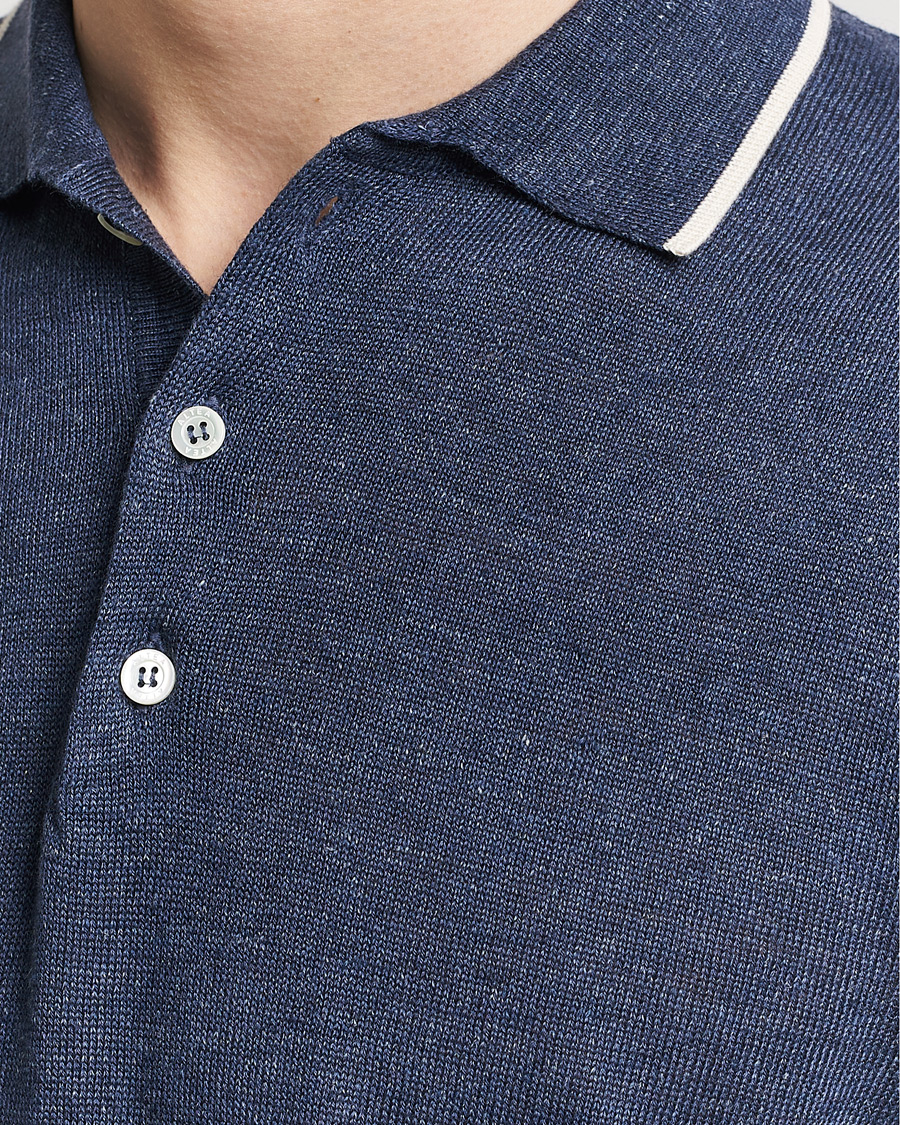 Herr | Pikéer | Altea | Linen/Cashmere Contrast Polo Navy