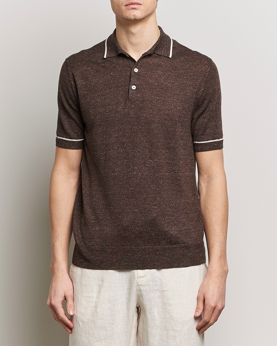 Herr | Kläder | Altea | Linen/Cashmere Contrast Polo Dark Brown