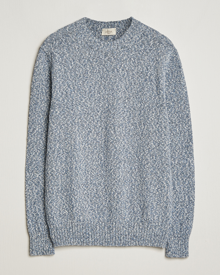 Herr | Tröjor | Altea | Cotton Mouline Crew Neck Pullover Blue Melange