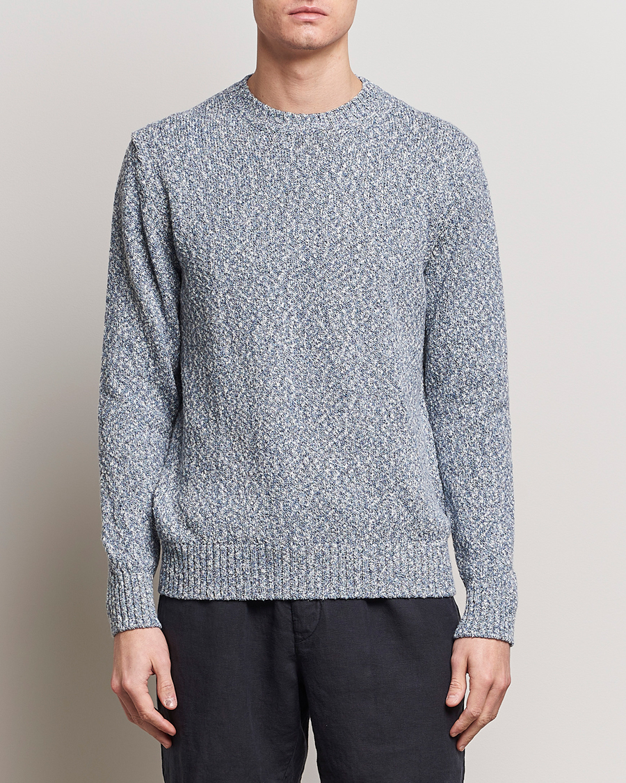 Herr | Tröjor | Altea | Cotton Mouline Crew Neck Pullover Blue Melange